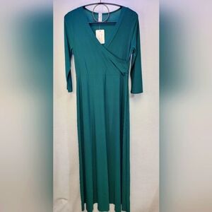 Sexy Mama Maternity Long Sleeve Faux Wrap Green Maternity Dress Size 3 (8-12)